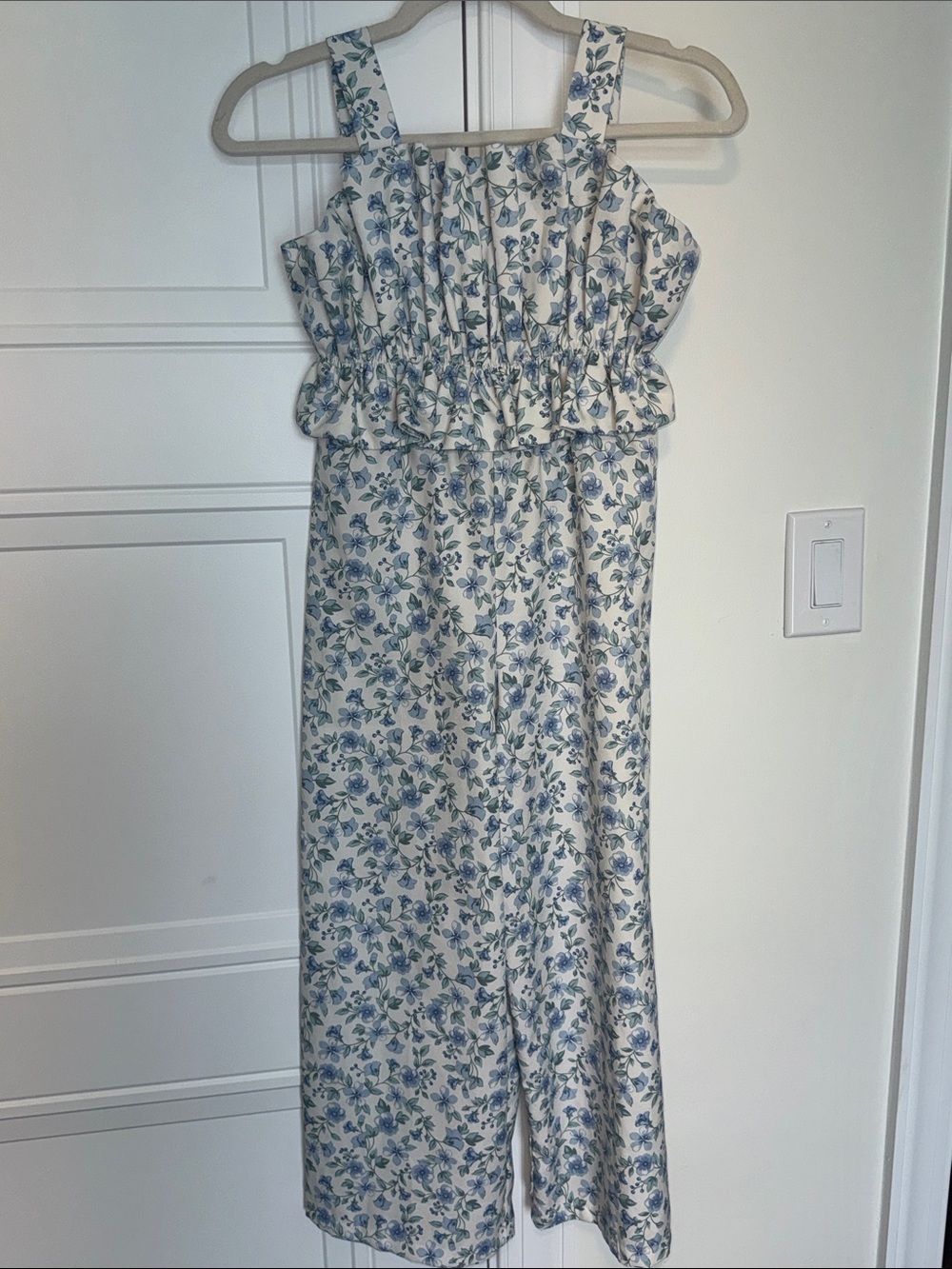 Cynthia Rowley Kids Cream Jumpsuit with Blue Floral Print